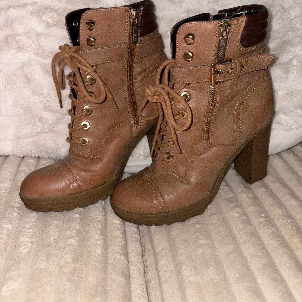 Guess Stylish Brown Lace-Up Ankle Boots
